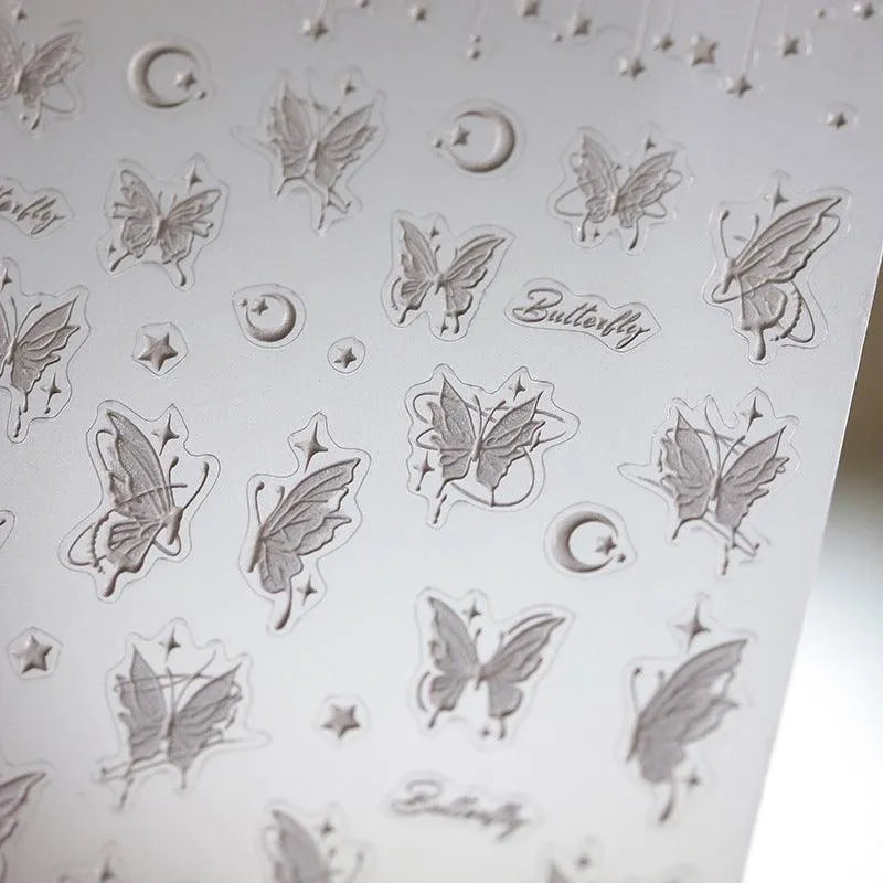 5D Butterfly Nail Art Stickers Adhesive Sliders Moon Stars Butterfly Sticker Decals TS3376