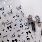 5D Butterfly Nail Art Stickers Black Butterfly Rose Bow Design Adhesive Nail Decals TS2022