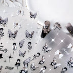 5D Butterfly Nail Art Stickers Black Butterfly Rose Bow Design Adhesive Nail Decals TS2022