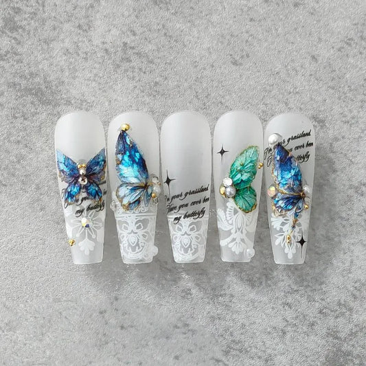 5D Butterfly Wing Nail Stickers Blue Butterfly Adhesive Sticker Nail Art Decals TS2407