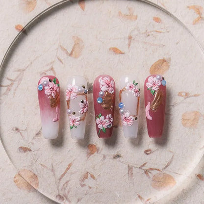 5D Cherry Blossom Nail Art Stickers Pink Floral Spring Adhesive Sticker Decals TS2608