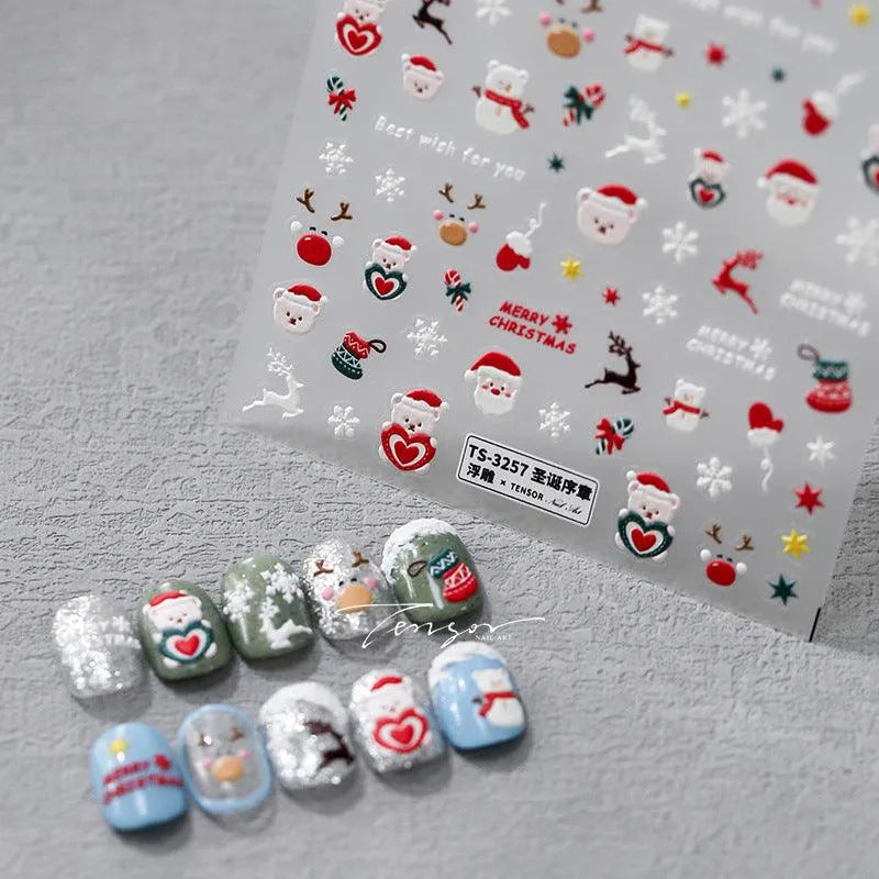 5D Christmas Nail Art Stickers Santa Claus Xmas Deer Adhesive Sticker Decals TS3256
