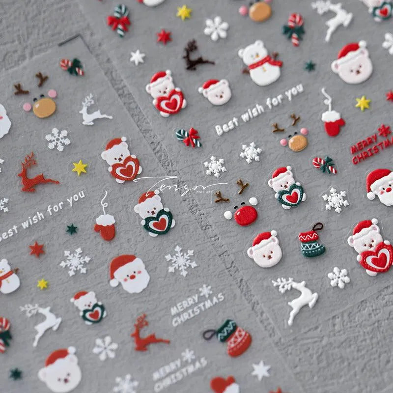 5D Christmas Nail Art Stickers Santa Claus Xmas Deer Adhesive Sticker Decals TS3256