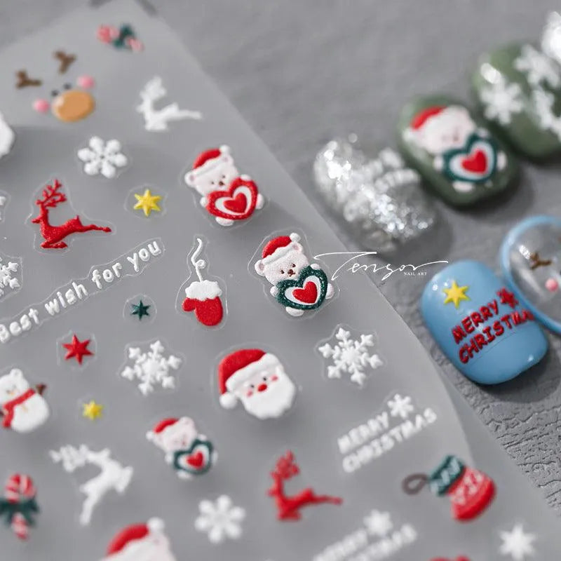 5D Christmas Nail Art Stickers Santa Claus Xmas Deer Adhesive Sticker Decals TS3256