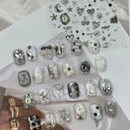 5D Chrome Gothic Heart Nail Stickers | Y2K Cyber Star & Bow Metal Nail Art Decals