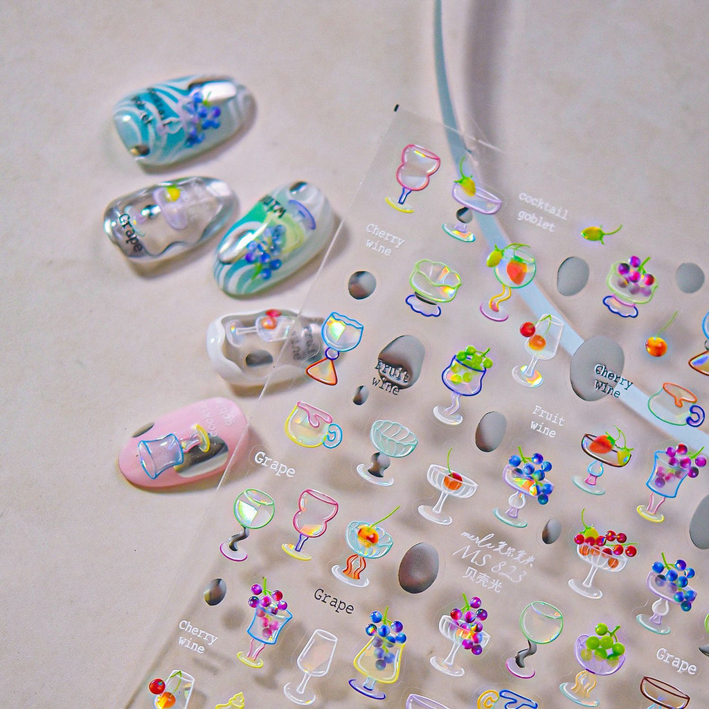 5D Cocktail Nail Stickers – Fruit Wine & Goblet Design Decals 