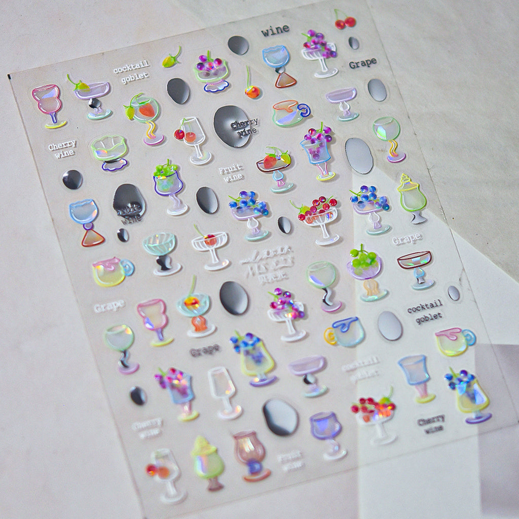 5D Cocktail Nail Stickers – Fruit Wine & Goblet Design Decals 