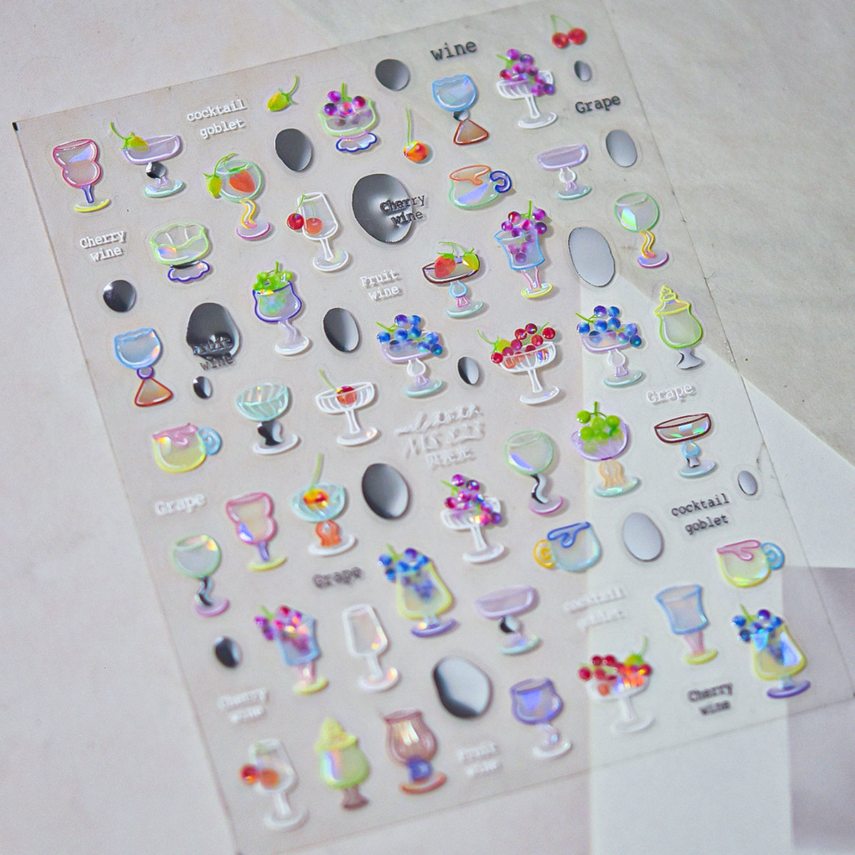 5D Cocktail Nail Stickers – Fruit Wine & Goblet Design Decals 