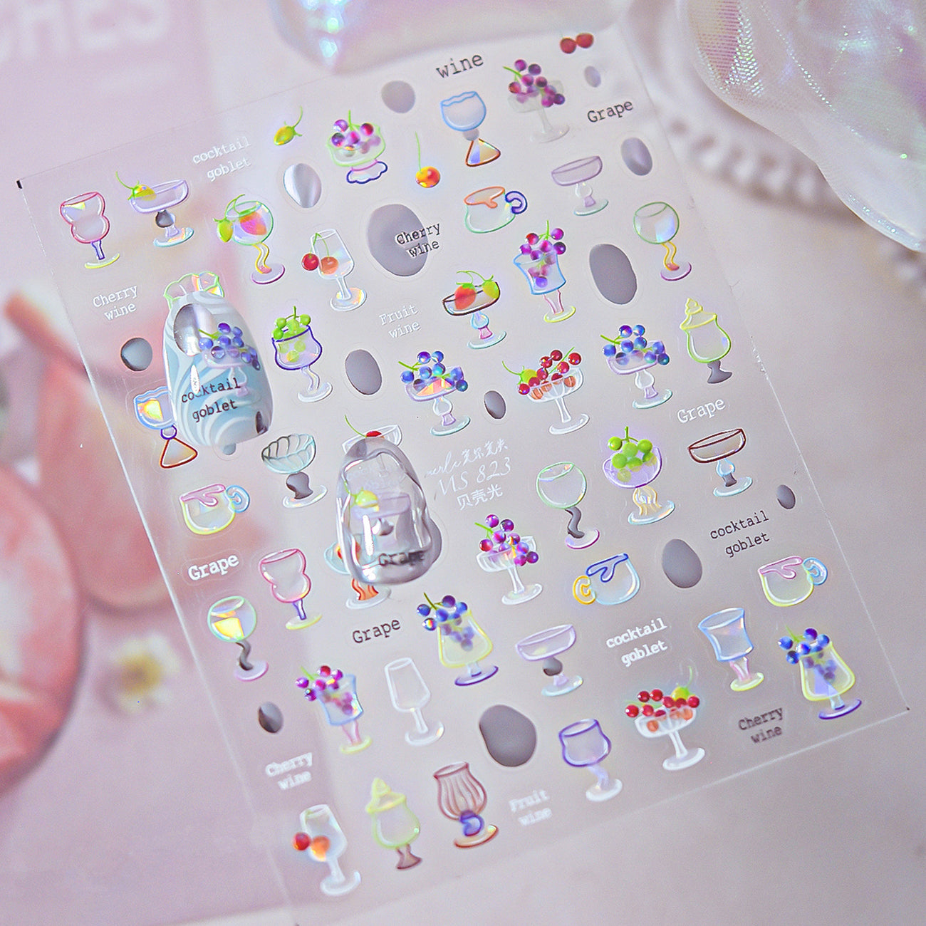5D Cocktail Nail Stickers – Fruit Wine & Goblet Design Decals 