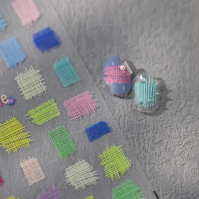 5D Colorful Lace Nail Art Stickers Adhesive Slider Candy Colors Grid Sticker Decals TS3477