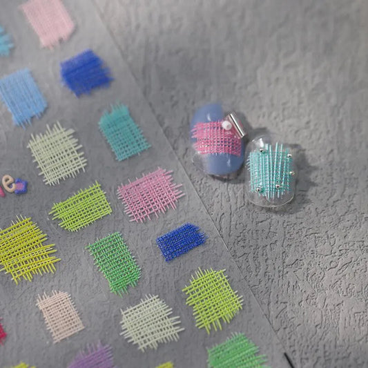5D Colorful Lace Nail Art Stickers Adhesive Slider Candy Colors Grid Sticker Decals TS3477