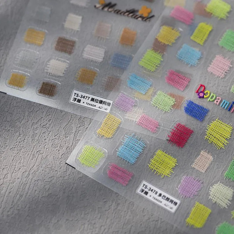 5D Colorful Lace Nail Art Stickers Adhesive Slider Candy Colors Grid Sticker Decals TS3477