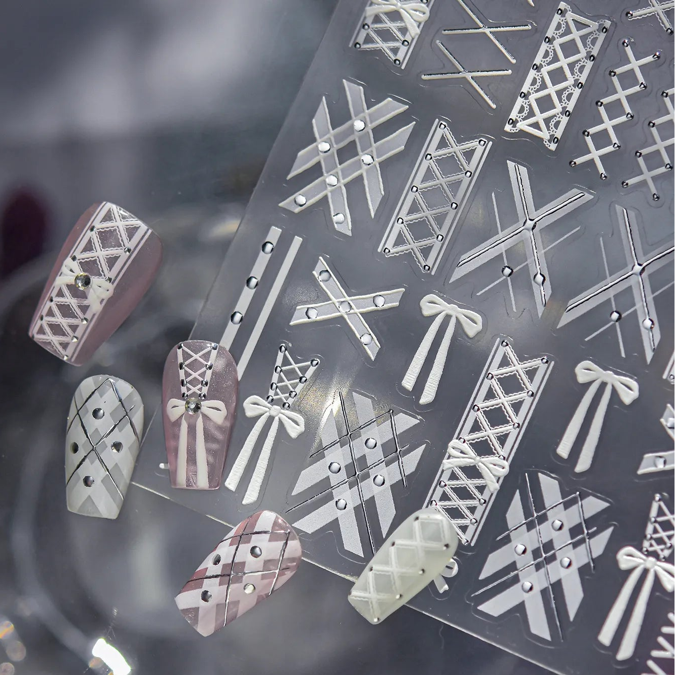 5D Coquette Bow Ribbon & Corset Nail Stickers 5396