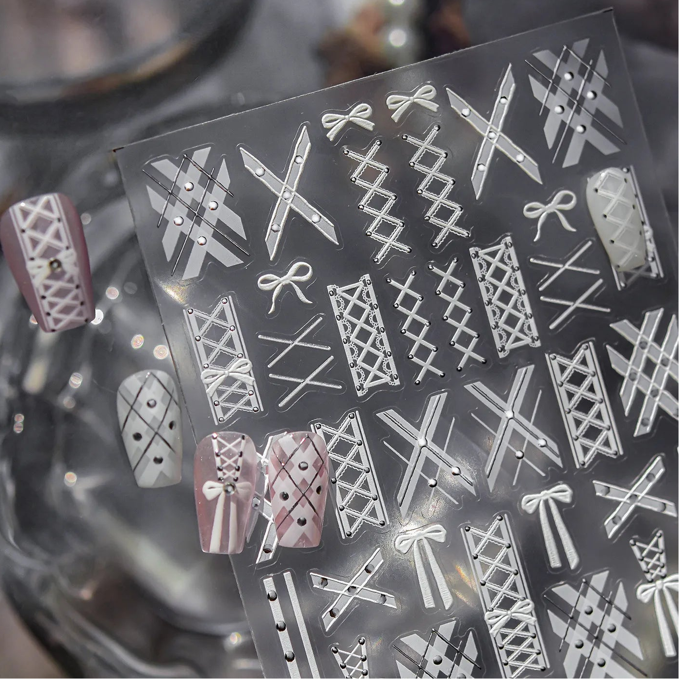 5D Coquette Bow Ribbon & Corset Nail Stickers 5396