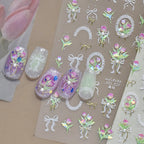 5D Coquette Tulip Nail Stickers Bow Ribbon & Vintage Frame Decals
