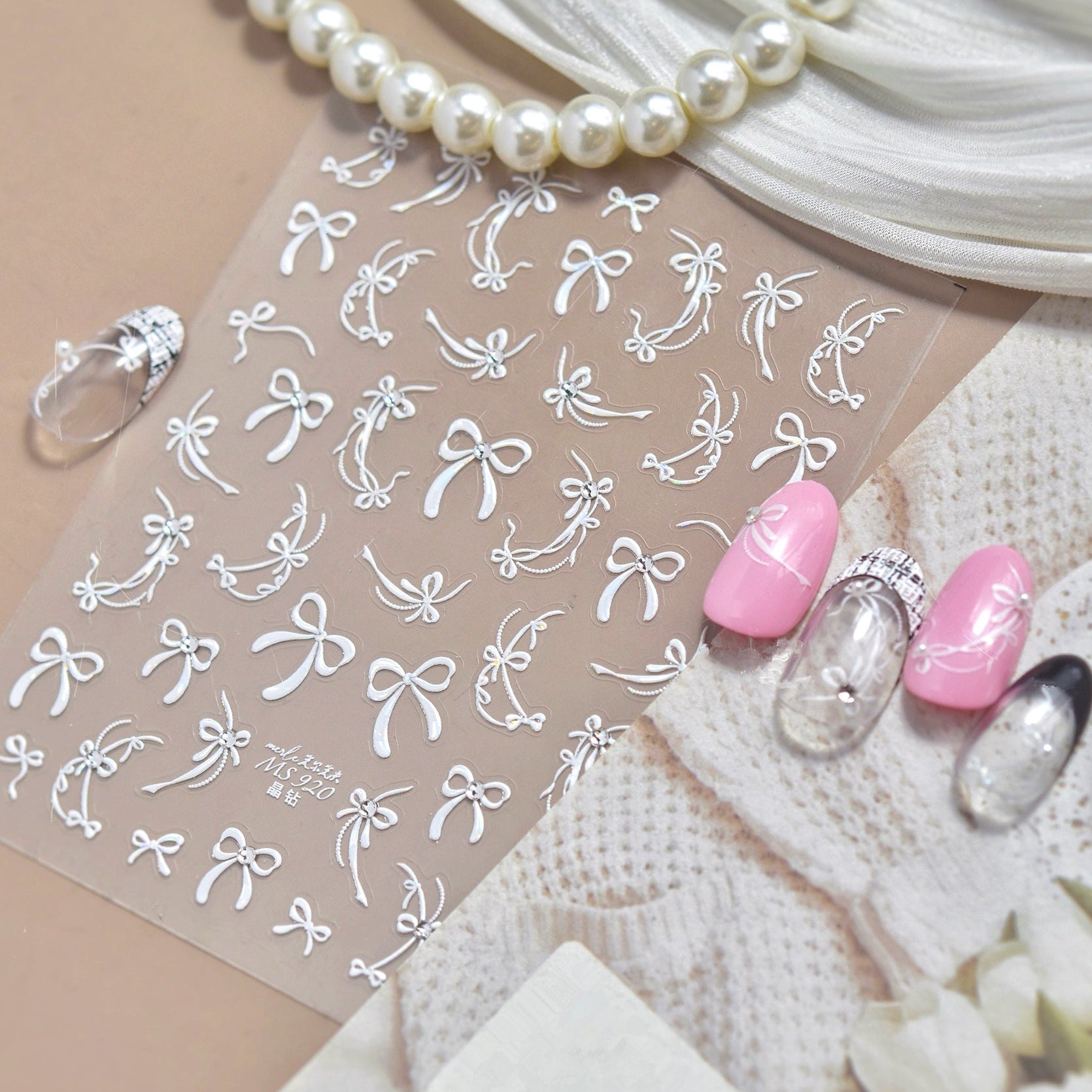 5D Coquette Tulip Nail Stickers Bow Ribbon & Vintage Frame Decals