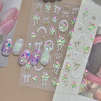5D Coquette Tulip Nail Stickers Bow Ribbon & Vintage Frame Decals