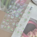 5D Coquette Tulip Nail Stickers Bow Ribbon & Vintage Frame Decals