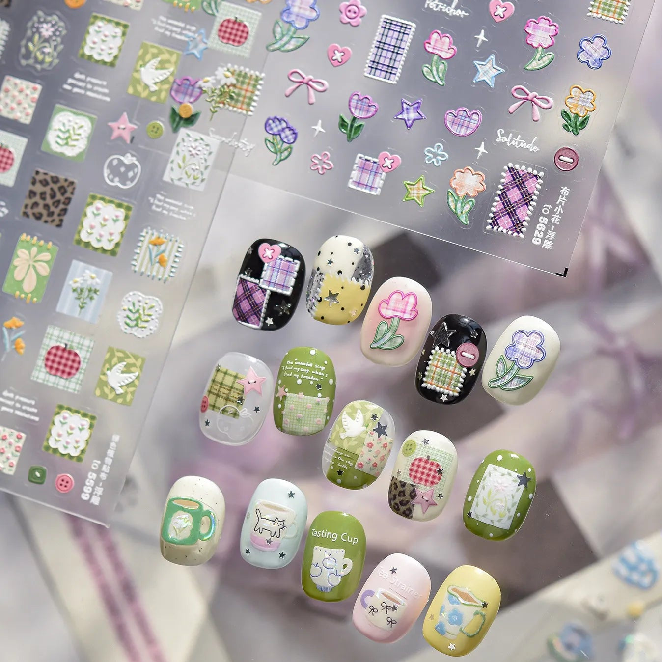 5D Cozy Teacup & Scrapbook Nail Stickers - Cute Cafe Decals 5599