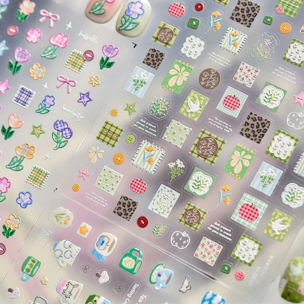 5D Cozy Teacup & Scrapbook Nail Stickers - Cute Cafe Decals 5599