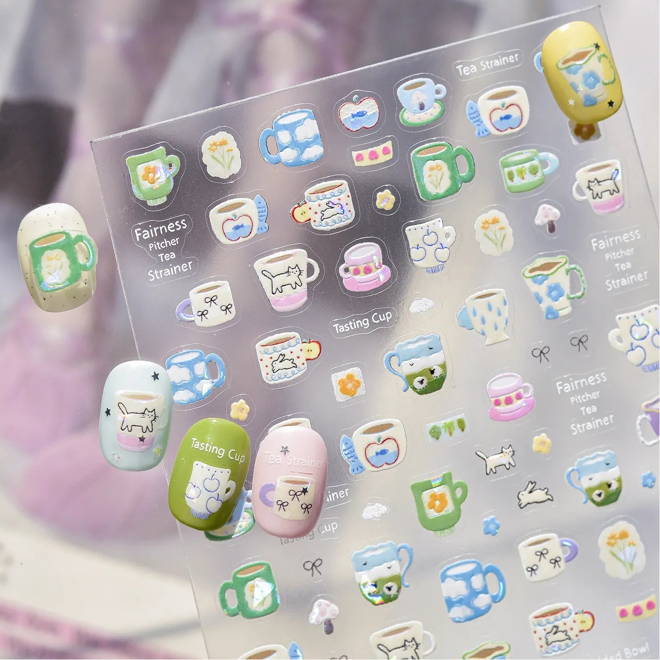 5D Cozy Teacup & Scrapbook Nail Stickers - Cute Cafe Decals 5599