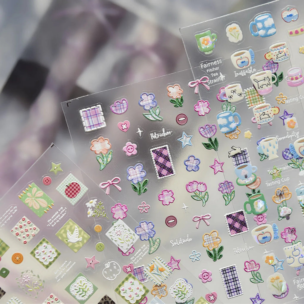 5D Cozy Teacup & Scrapbook Nail Stickers - Cute Cafe Decals 5599