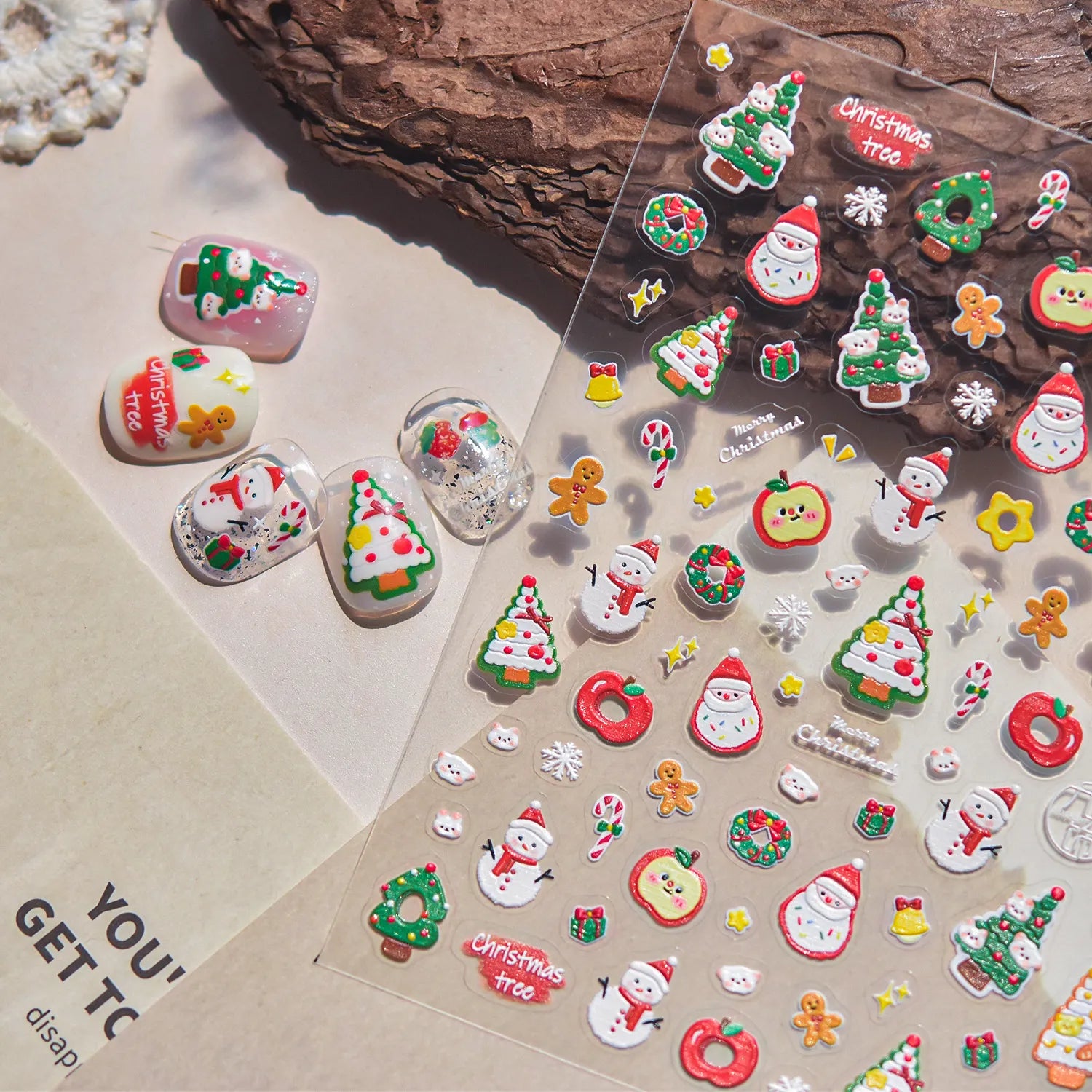 5D Cute Christmas Nail Stickers | Santa, Snowman, Snowflake & Gingerbread Decals 5222