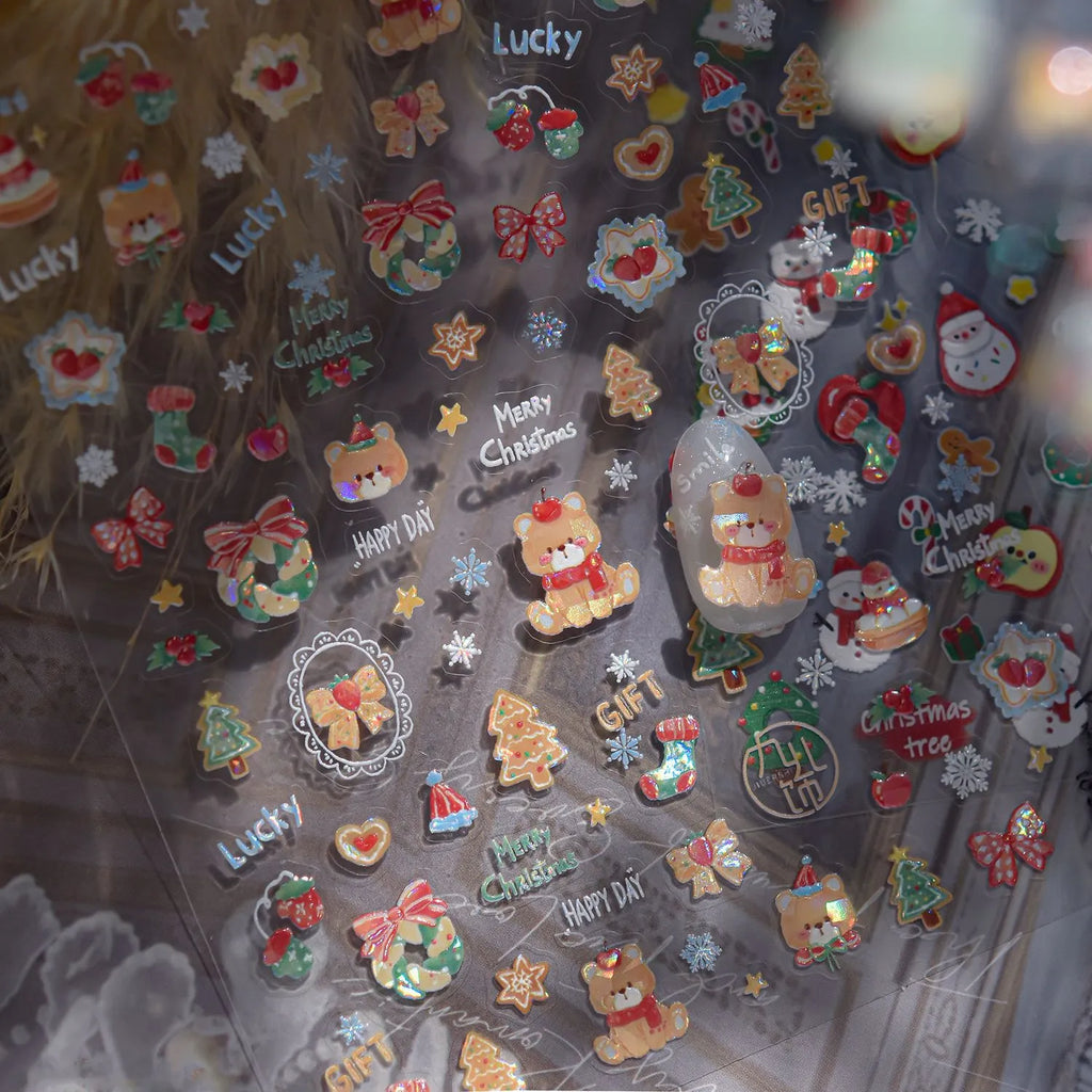 5D Cute Christmas Nail Stickers | Santa, Snowman, Snowflake & Gingerbread Decals 5222