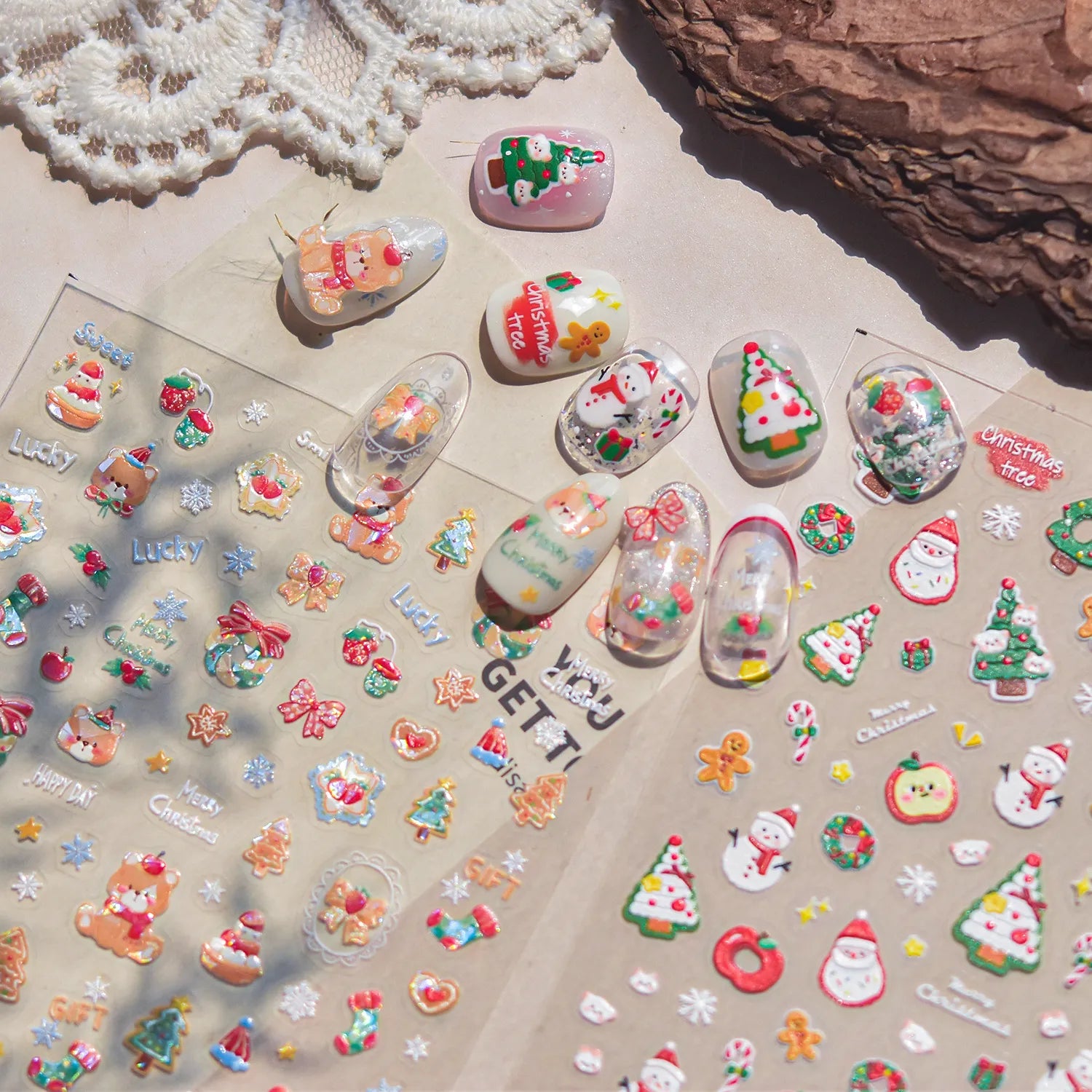 5D Cute Christmas Nail Stickers | Santa, Snowman, Snowflake & Gingerbread Decals 5222