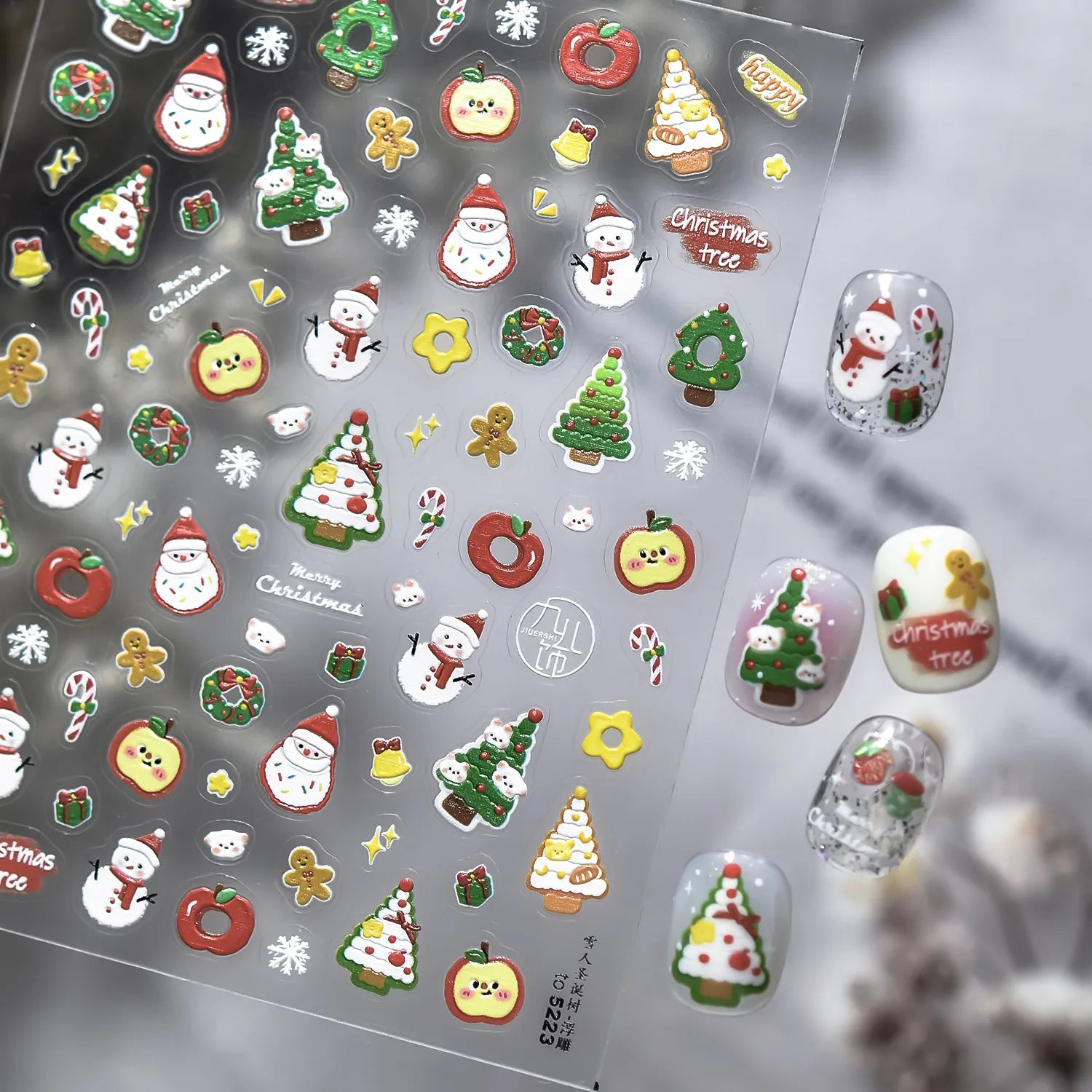 5D Cute Christmas Nail Stickers | Santa, Snowman, Snowflake & Gingerbread Decals 5222