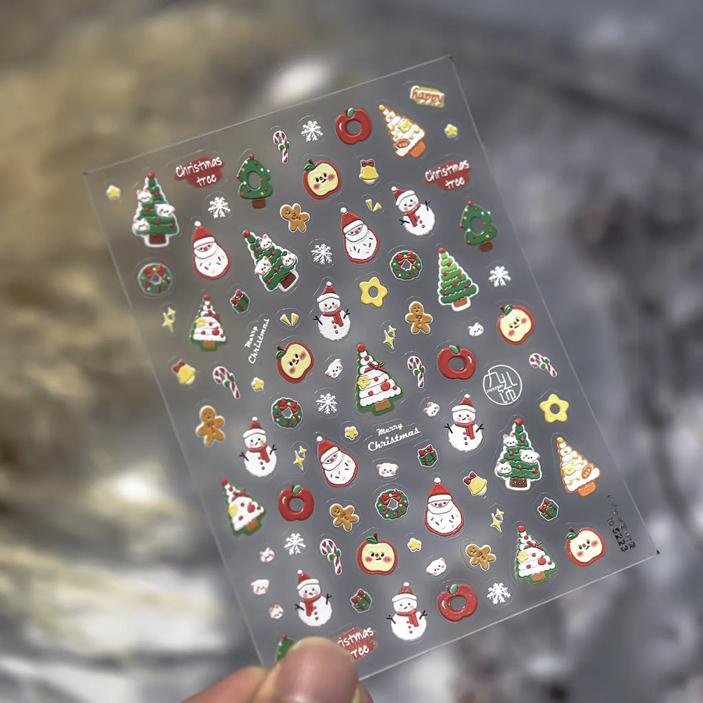 5D Cute Christmas Nail Stickers | Santa, Snowman, Snowflake & Gingerbread Decals 5222