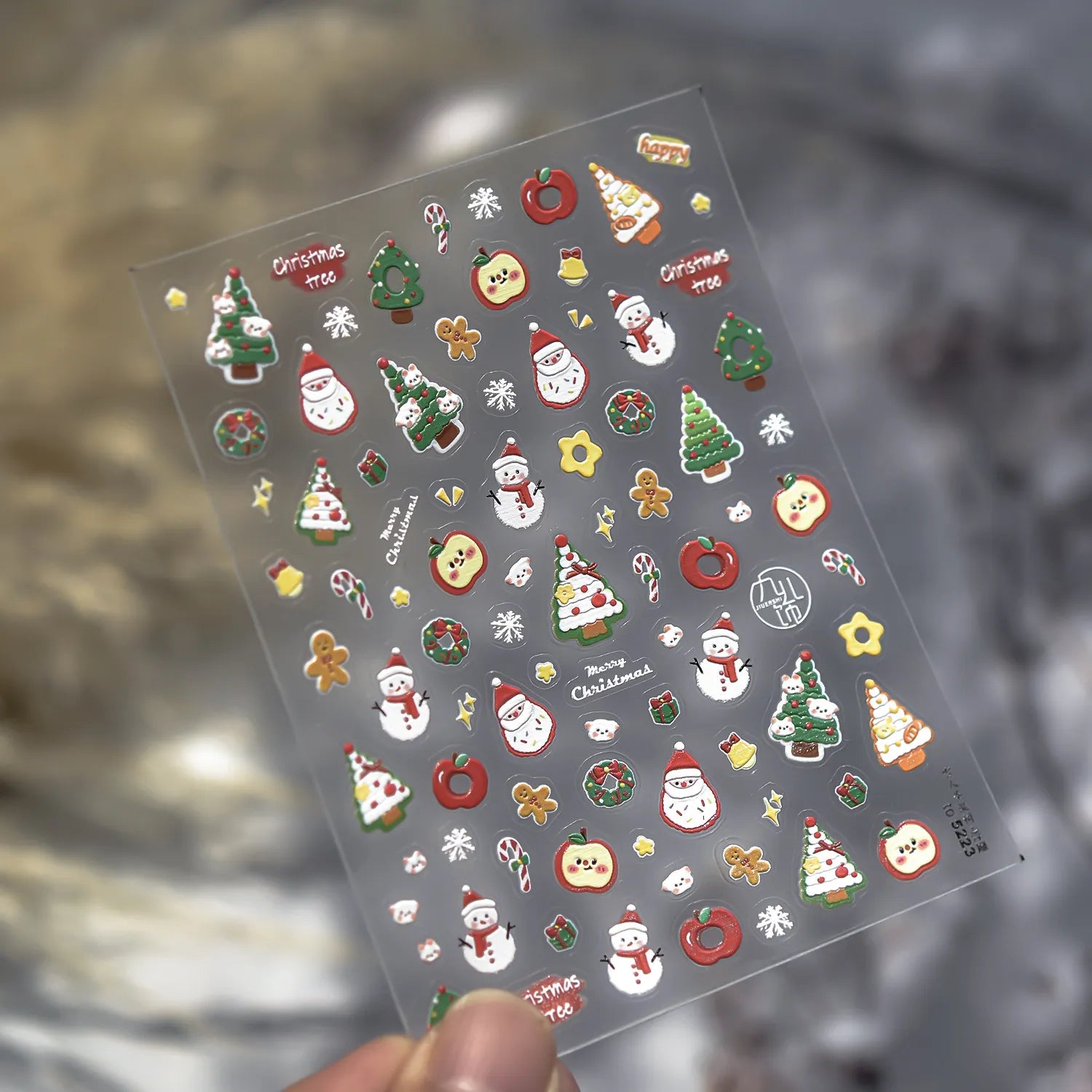 5D Cute Christmas Nail Stickers | Santa, Snowman, Snowflake & Gingerbread Decals 5222