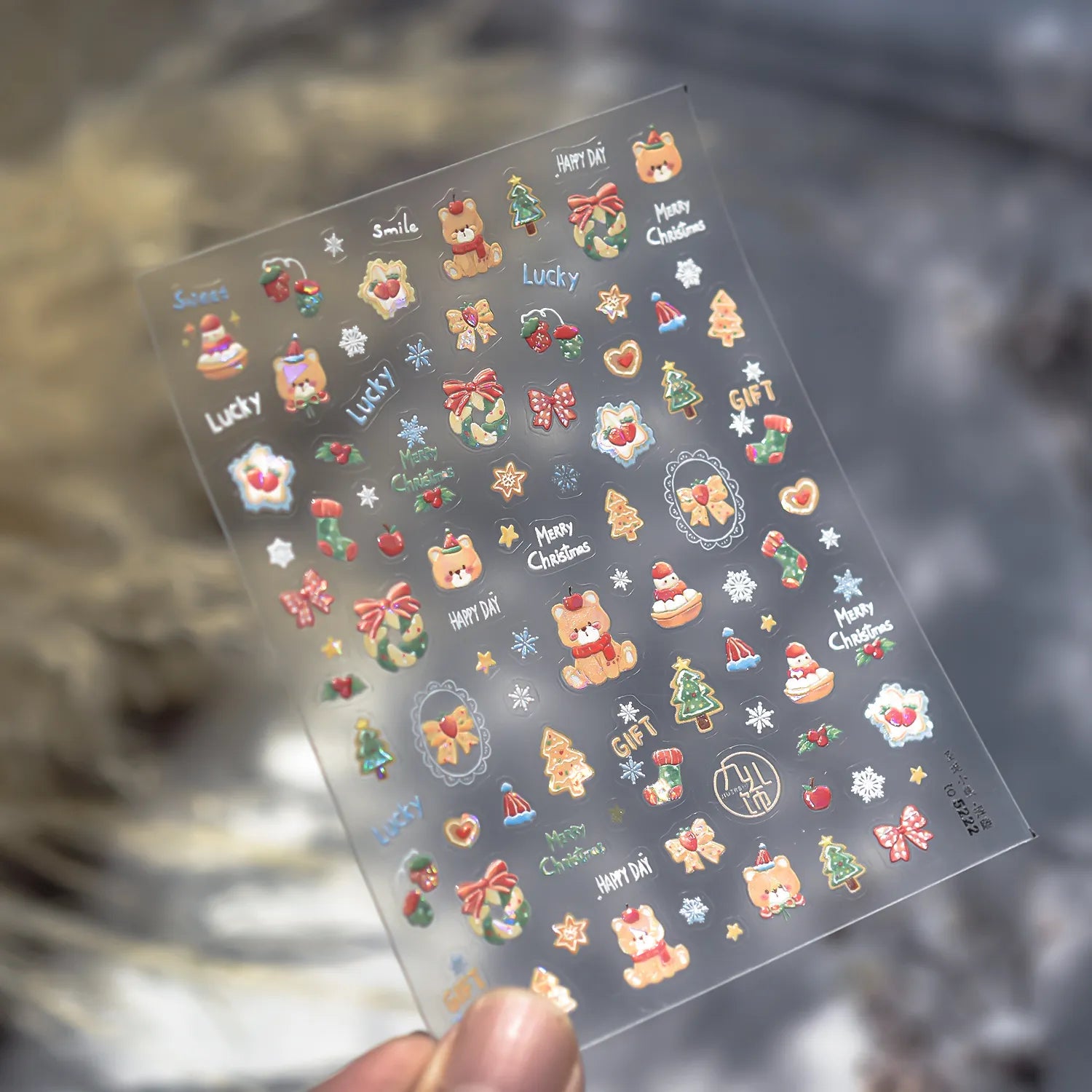 5D Cute Christmas Nail Stickers | Santa, Snowman, Snowflake & Gingerbread Decals 5222