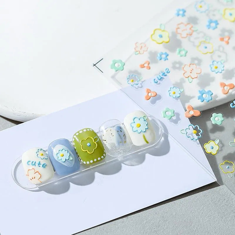 5D Cute Flower Nail Art Stickers Colorful Floral Adhesive Sticker Decals TS1252