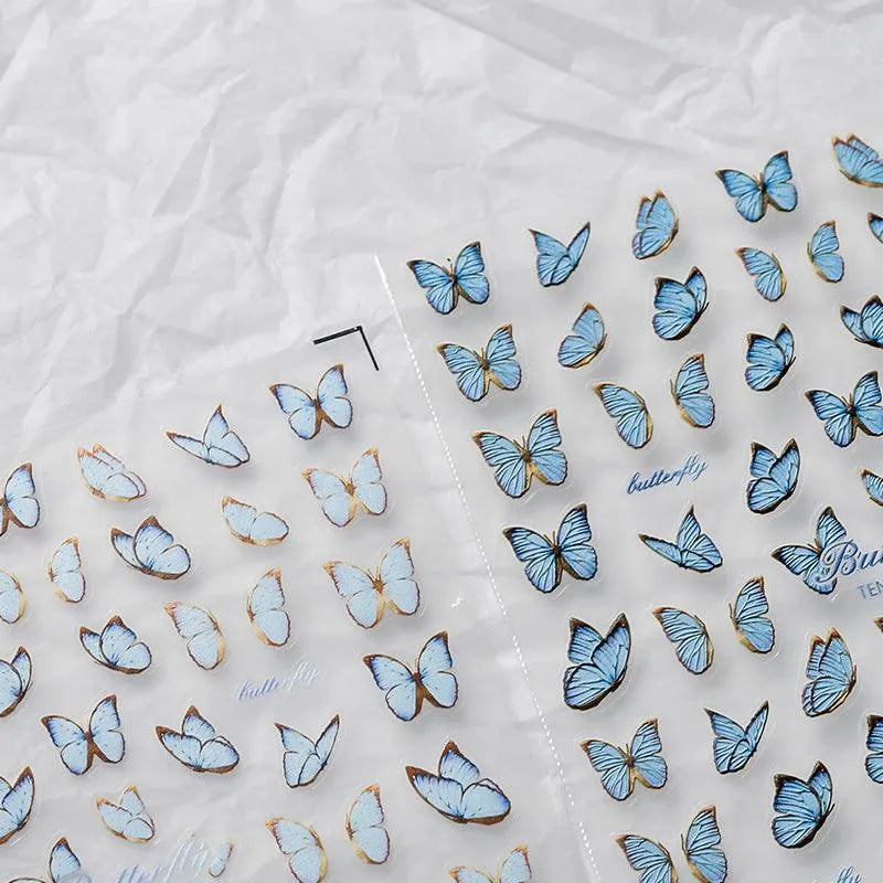 5D Embossed Blue Butterfly Nail Art Stickers Adhesive Sliders Sticker Realistic Fairy Nail Decals TS2542