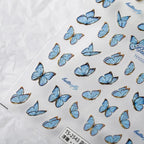 5D Embossed Blue Butterfly Nail Art Stickers Adhesive Sliders Sticker Realistic Fairy Nail Decals TS2542