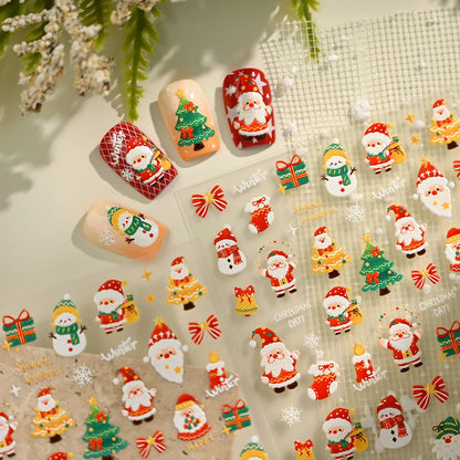 5D Embossed Christmas Santa & Snowman Nail Stickers Decals 4243