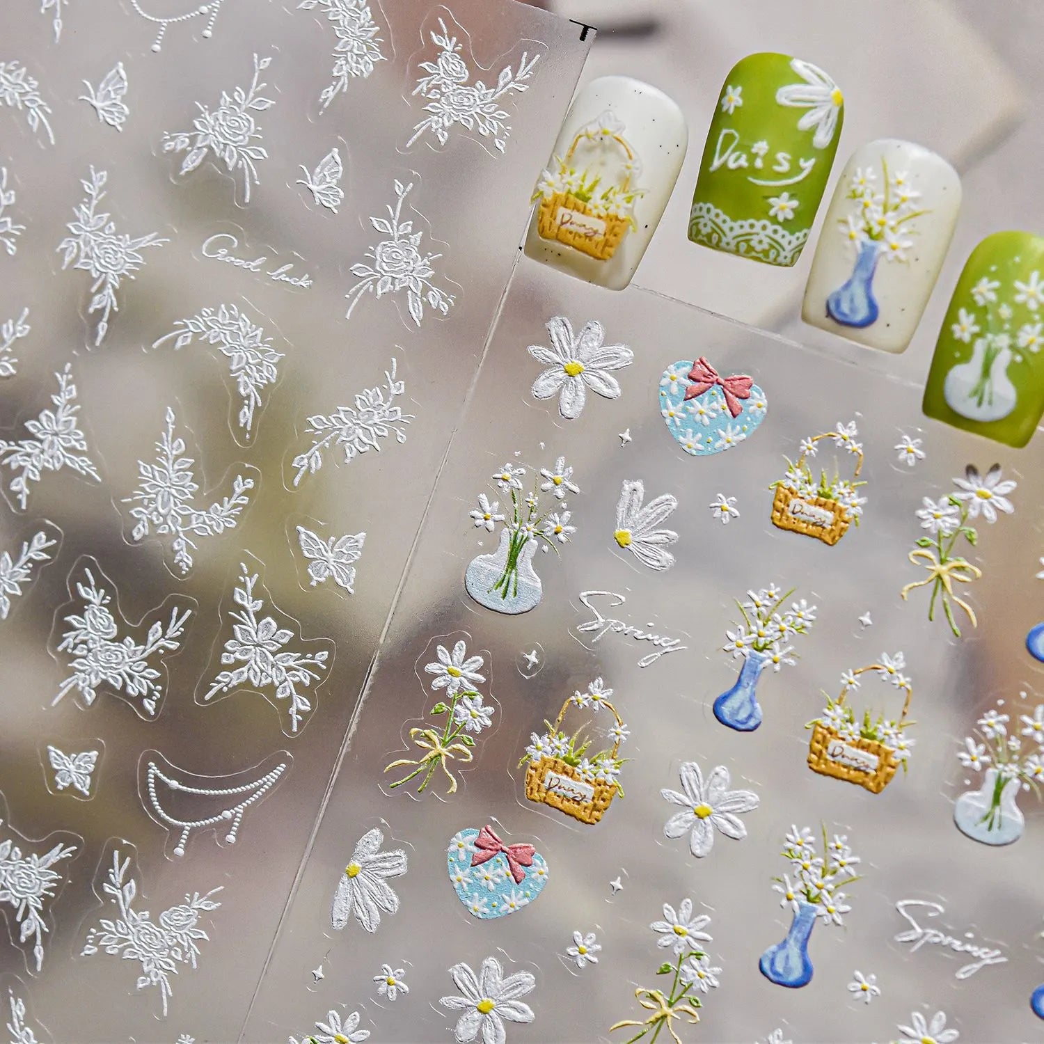 5D Embossed Daisy Nail Stickers - Cute Spring Floral Decals 5609