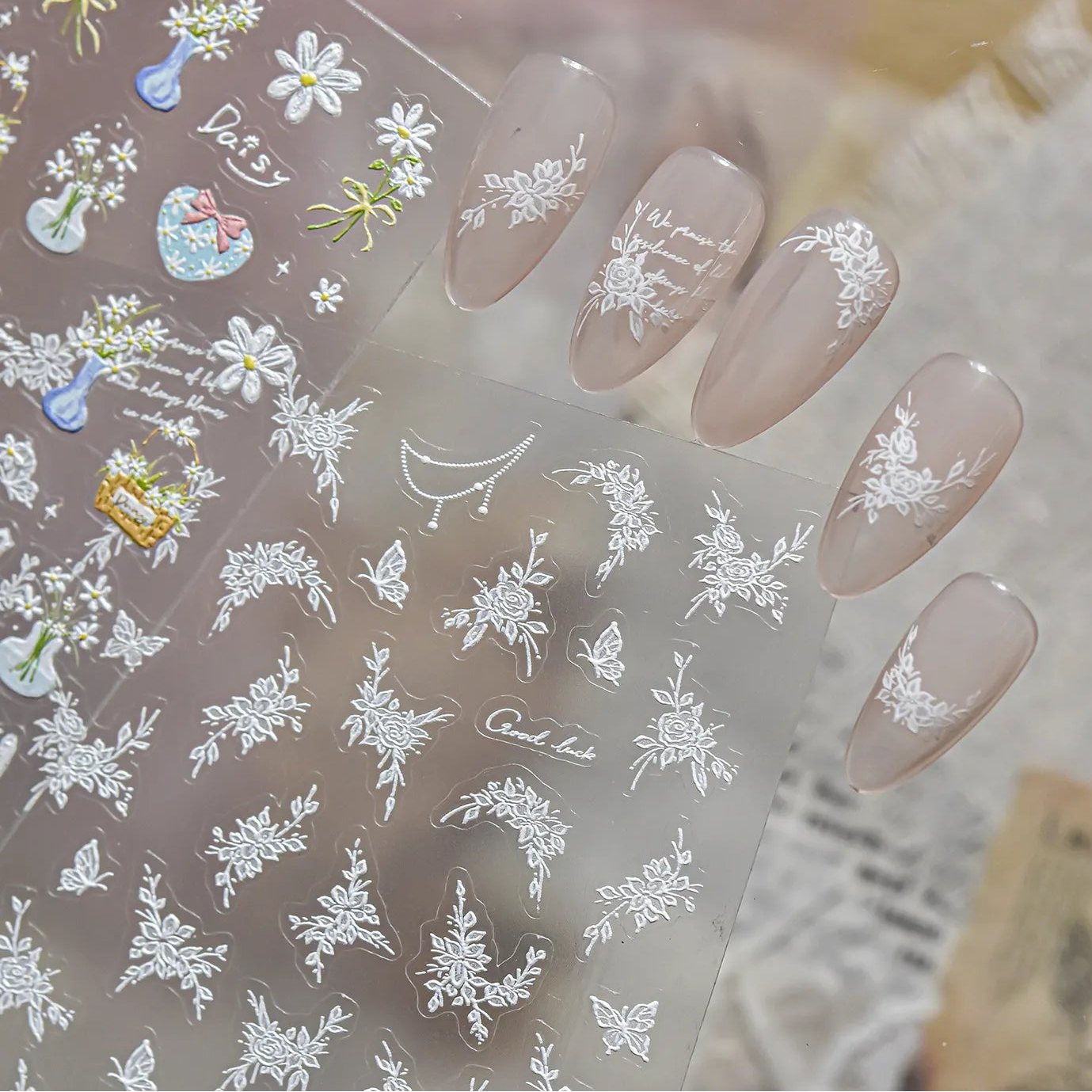 5D Embossed Daisy Nail Stickers - Cute Spring Floral Decals 5609