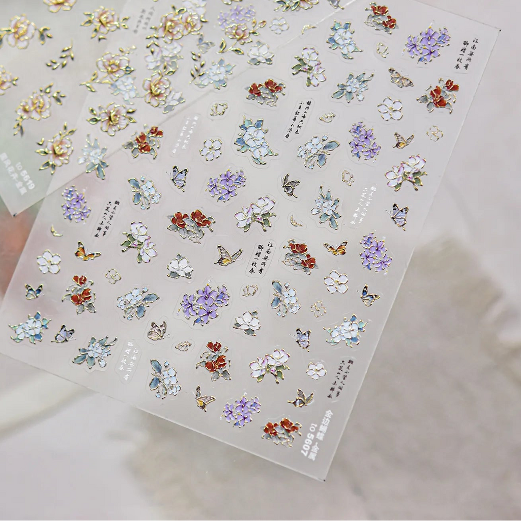 5D Embossed Floral & Butterfly Nail Stickers 5619