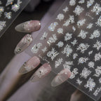 5D Embossed Floral Nail Stickers - White Lily & Rose Nail Art Decals 4918