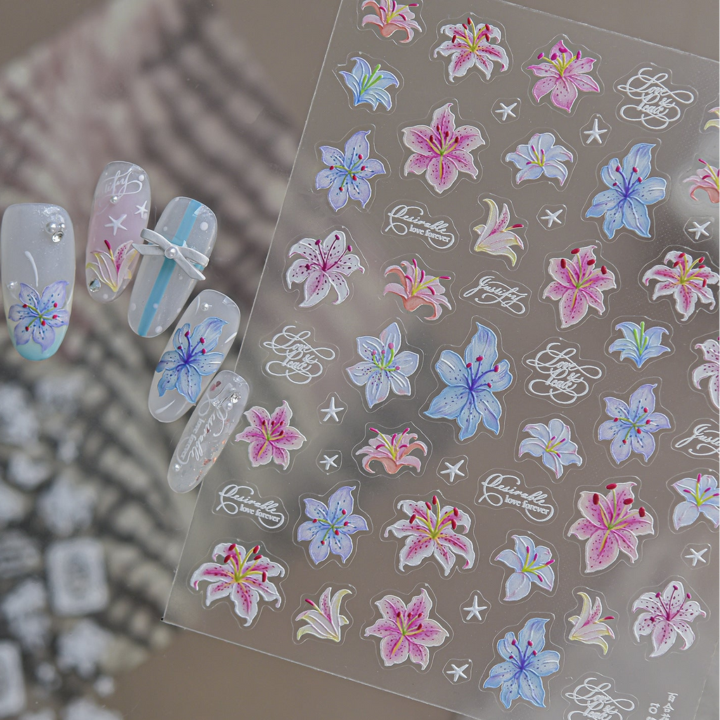 5D Embossed Lily & Lace Nail Art Stickers