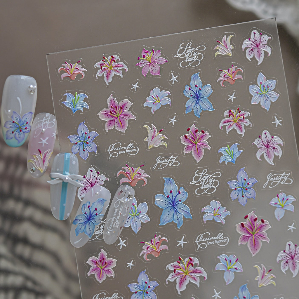 5D Embossed Lily & Lace Nail Art Stickers