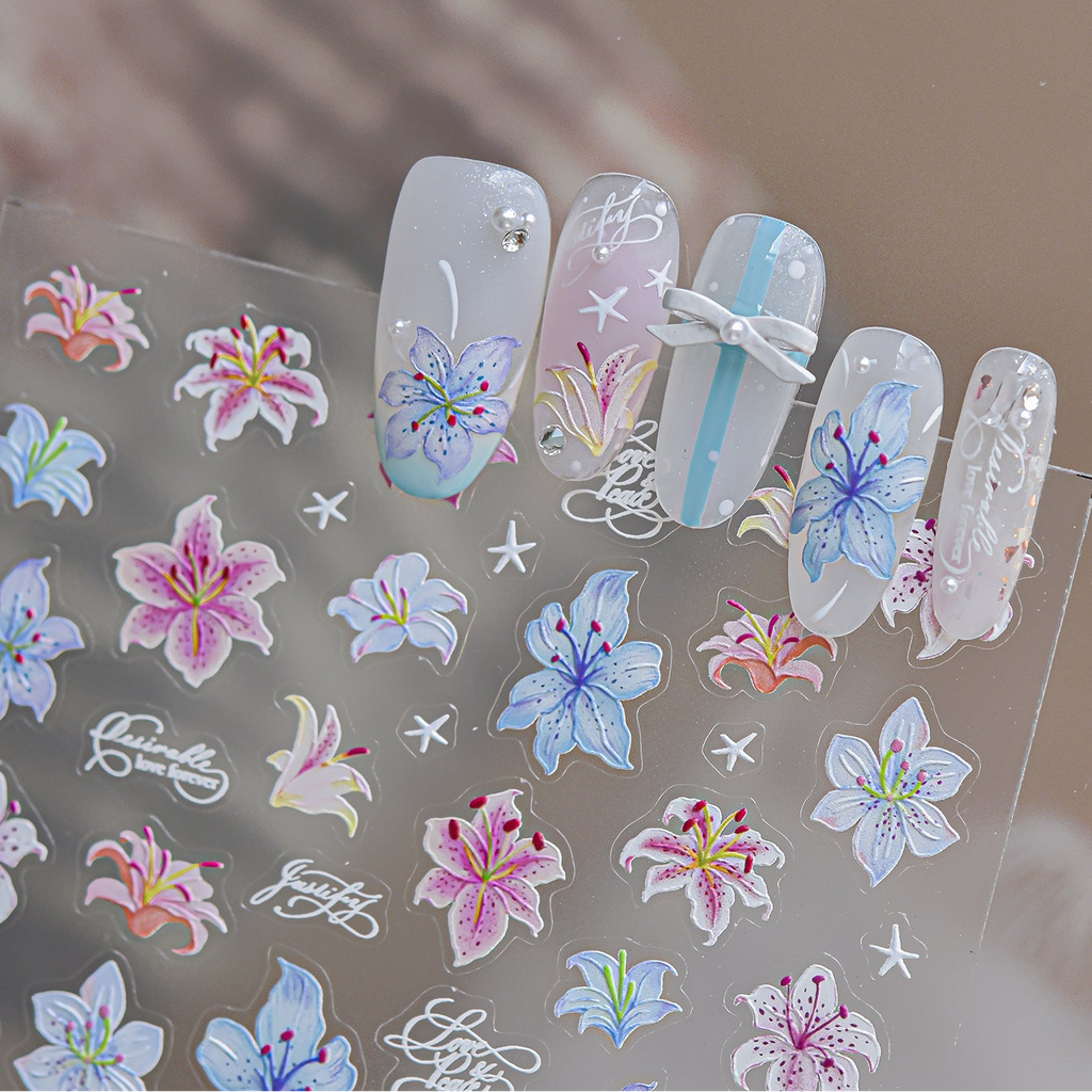 5D Embossed Lily & Lace Nail Art Stickers