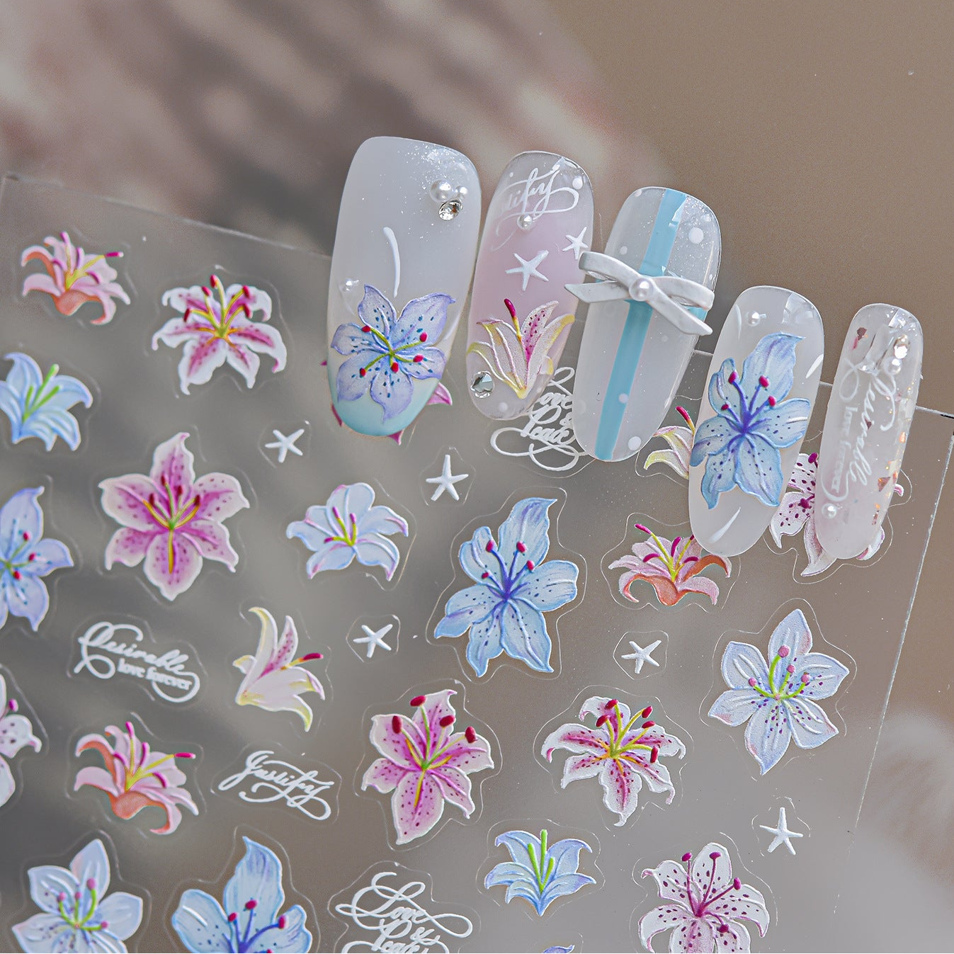 5D Embossed Lily & Lace Nail Art Stickers