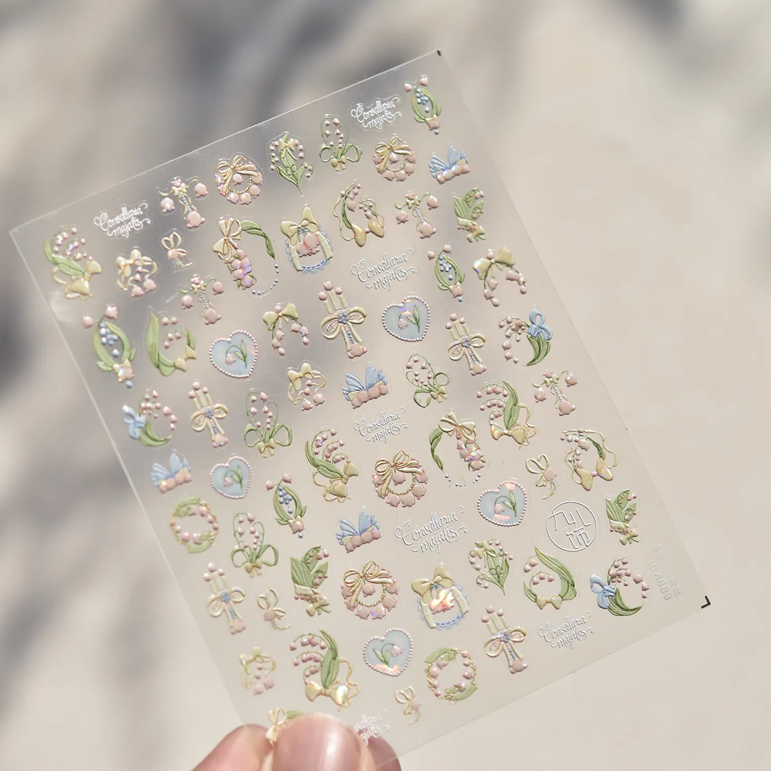 5D Embossed Lily of the Valley Nail Art Stickers | Dainty Bow & Floral Decals 