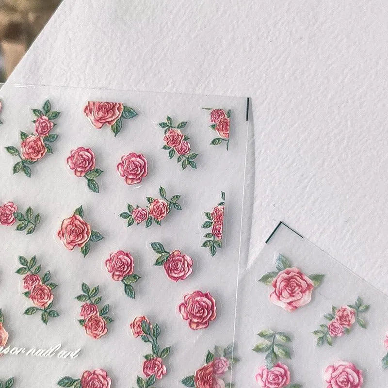 5D Embossed Rose Nail Art Stickers for Elegant Wedding & Romantic Manicures Vintage Floral Sticker Decals TS2614