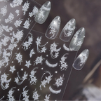 5D Embossed White Floral & Lace Nail Stickers - Wedding Art 5482