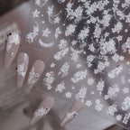 5D Embossed White Floral & Lace Nail Stickers - Wedding Art 5482