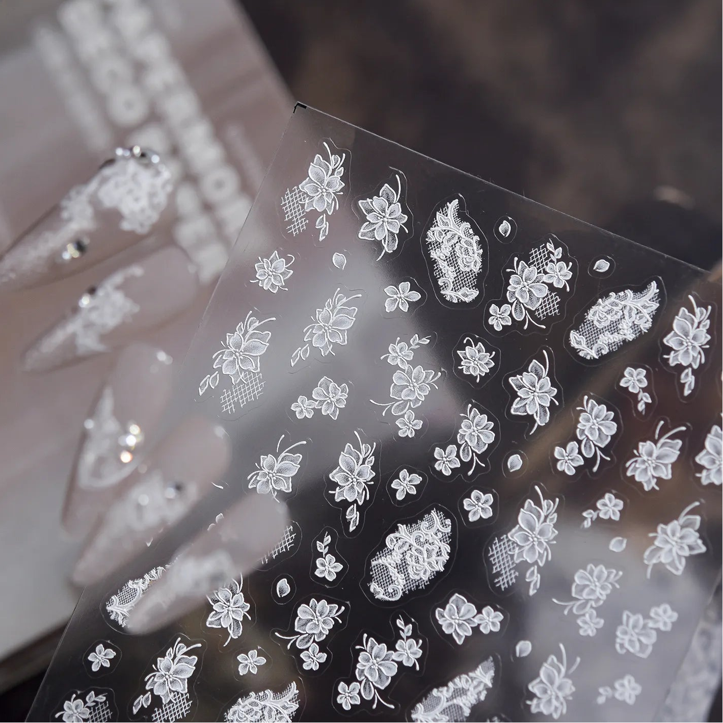 5D Embossed White Floral & Lace Nail Stickers - Wedding Art 5482